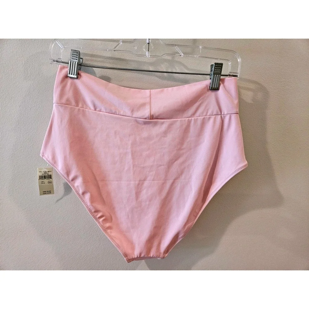 Aerie Real Good High Waisted Crossover Bikini Bottoms Pink Womens Size L NEW